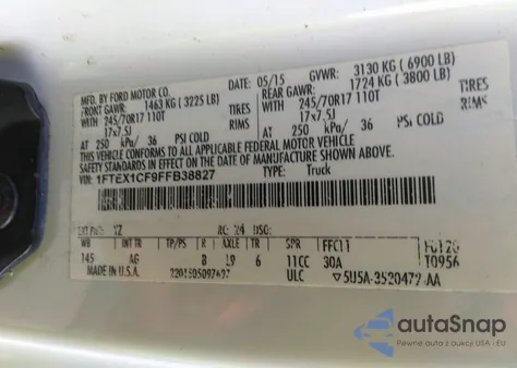 2015 Ford F-150 Xl z USA, uszkodzony, nr VIN 1FTEX1CF9FFB38827